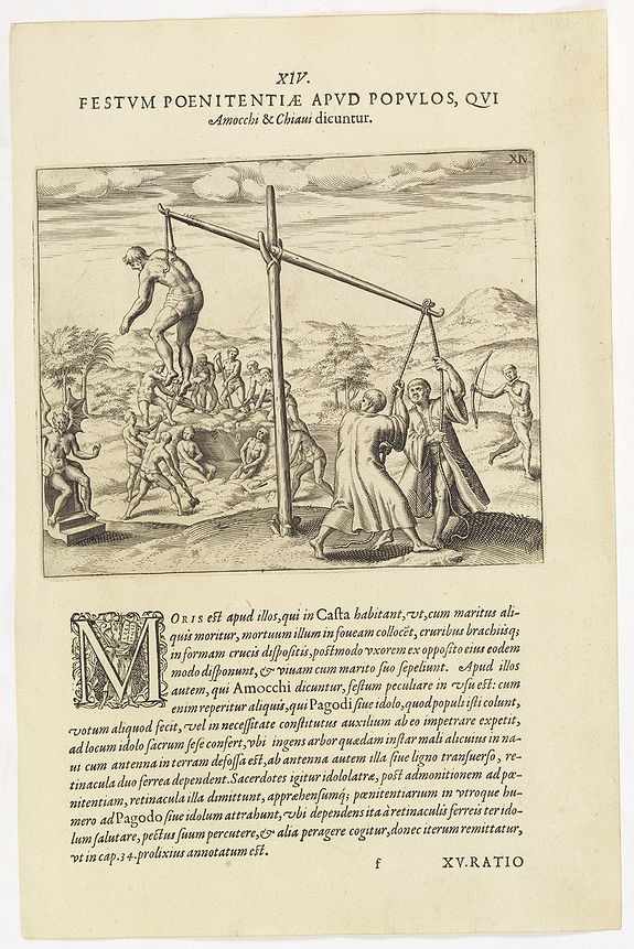 DE BRY, Th., XIV. Festum Poenitentiae Apud Populos, Qui. . . ( Strange ceremonies in the state of Silon.), antique map, old maps