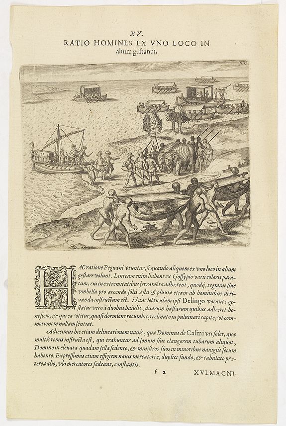 DE BRY, Th., XV. Ratio Homines Ex Uno Loco In alium gestandi., antique map, old maps