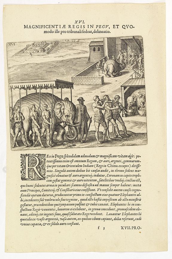 DE BRY, Th., XVI. Magnificentiae Regis In Pegu, et Quomodo. . ., antique map, old maps