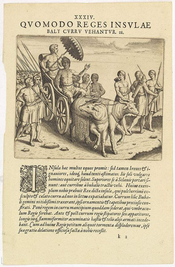 DE BRY, Th., XXXIV. Quomodo Reges Insulae Baly curru Vehantur. 28. (The King of Bali), antique map, old maps
