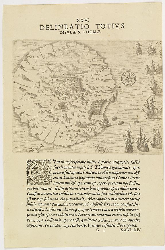 DE BRY, Th., XXV. Delineatio Totius Insulae S. Thomae., antique map, old maps