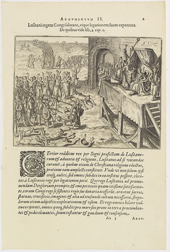 DE BRY, Th., Argumentum II. Lufitani regem Congi falutant, eique legationem fuam exponunt. De quibus Vide lib. 2 cap 2., antique map, old maps