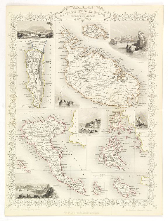 TALLIS, J., British possessions in the Mediterranean., antique map, old maps