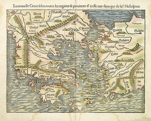 MÜNSTER, S., La nouvelle Grece selon toutes les régions & provinces . . ., antique map, old maps