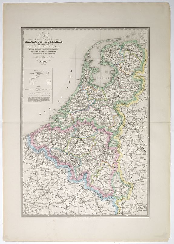 GRANGE, E., Carte de Belgique et Hollande indiquant Les routes de poste avec la Distance entre chaque Relais, les chemin fer. . . Dressée par Ernest Granger. . . . Nouvelle édition., antique map, old maps