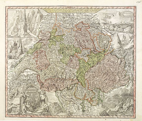 SEUTTER, M., Nova Totius Helvetiae cum suis subditis ac sociis tab. Geogr. . ., antique map, old maps