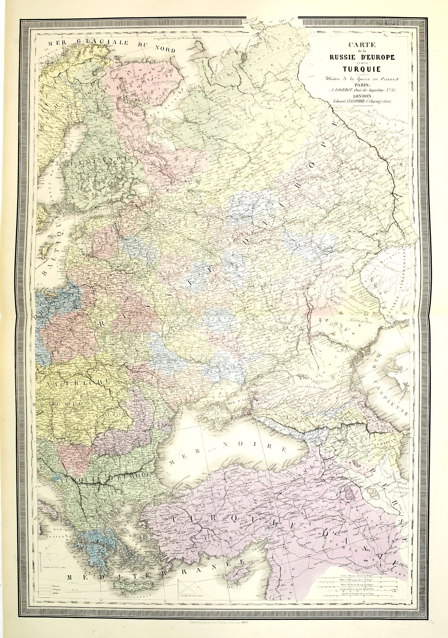 LOGEROT, A. / STANFORD, E., Carte de la Russie d'Europe et de la Turquie Théàtre de la Guerre en Oriens. . ., antique map, old maps