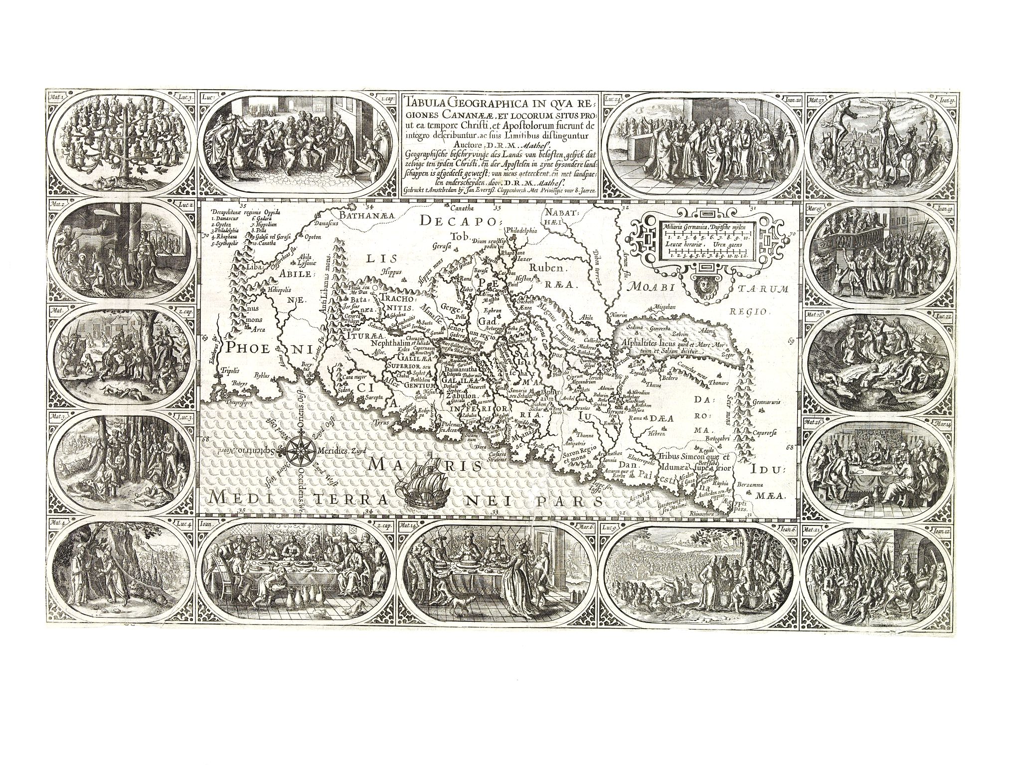 CLOPPENBURG, J.E. / PLANCIUS, P. / MATHES., Tabula Geographica, in qua regiones Cananaeae, et locorum situs. . ., antique map, old maps