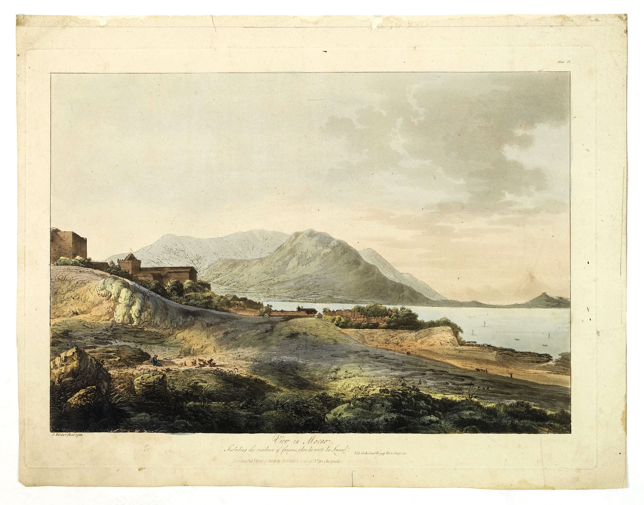WEBBER, J., View in Macao, including the residence of camoens, when he wrote his Lusiad., antique map, old maps
