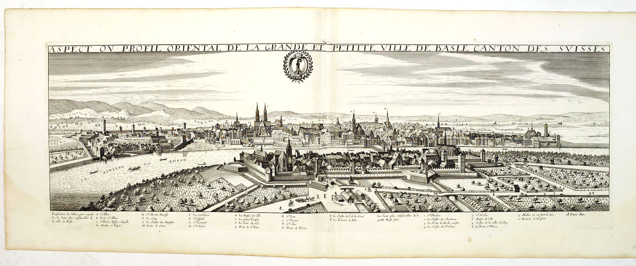 BOISSEAU, J., Aspect ou profil oriental de la grande et petitte ville de Basle cabnton des Suisses., antique map, old maps