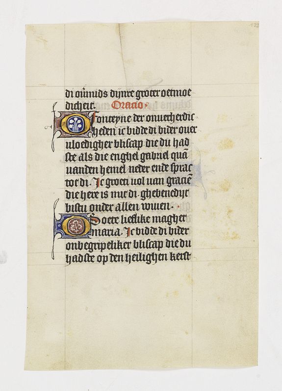 BOOK OF HOURS, Manuscript leaf on vellum from a Dutch Book of Hours., antique map, old maps