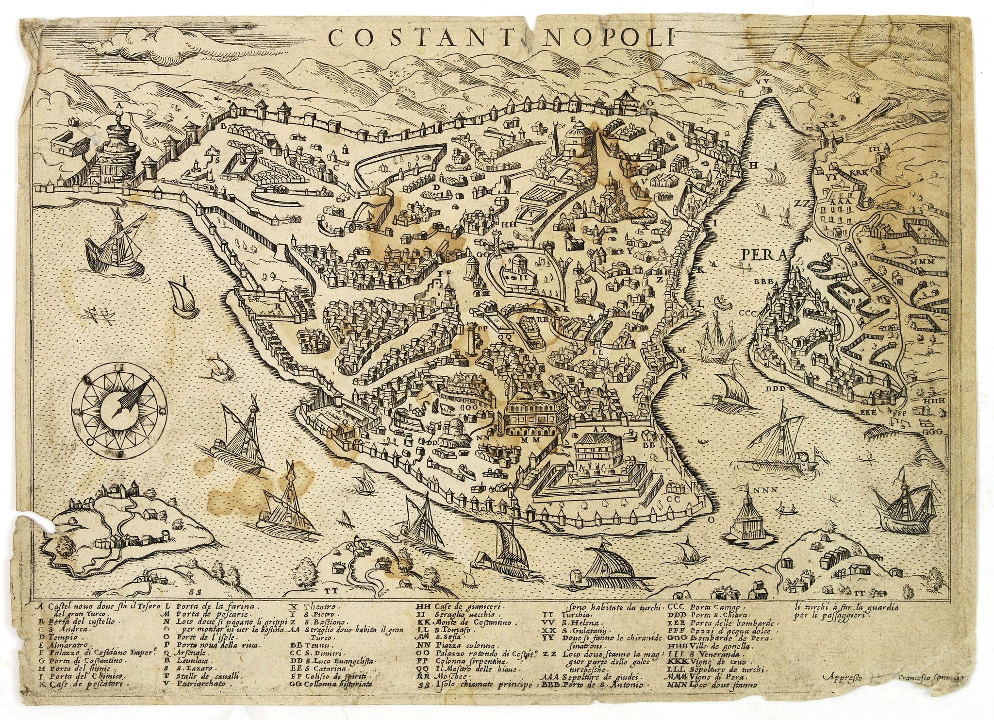 CAMOCIO, G.F., Constantinopoli., antique map, old maps