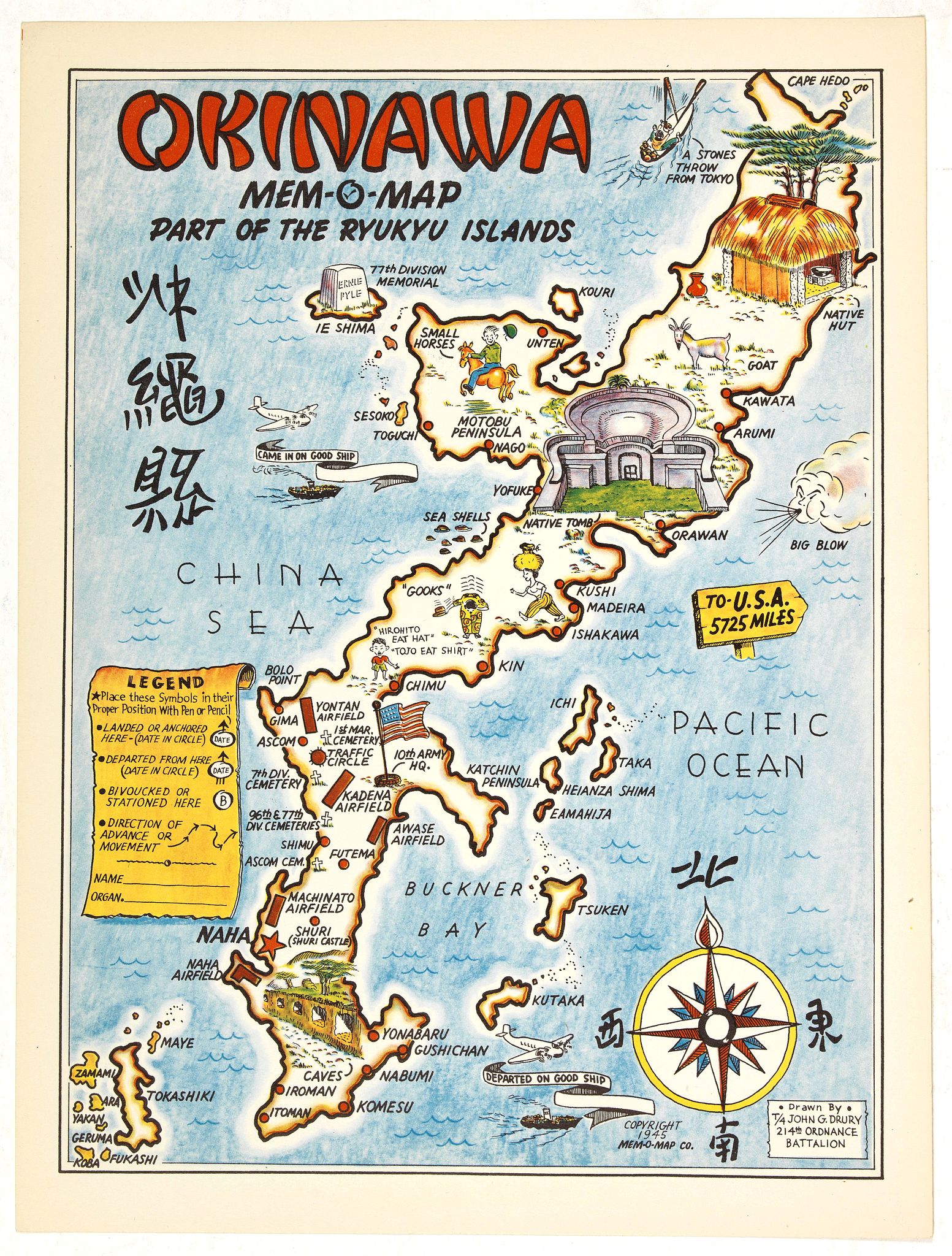 DRURY, J.G., Okinawa mem-o-map part of the Ryukyu Islands., antique map, old maps