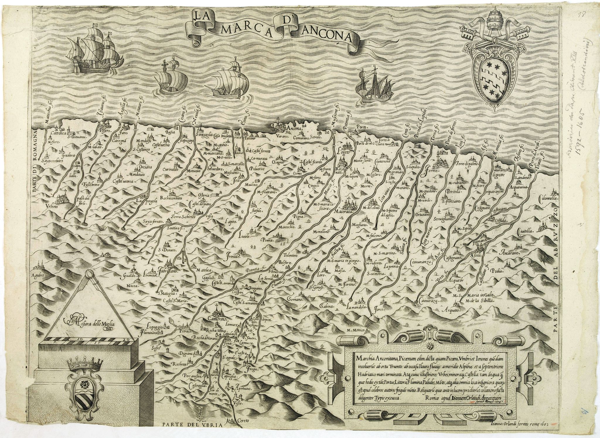 ORLANDI, J., La marca d'Ancona. Marchia Anconitana Picaenum olim dicta. . . Romae apud Joannem Orlandini formis Rome 1604., antique map, old maps