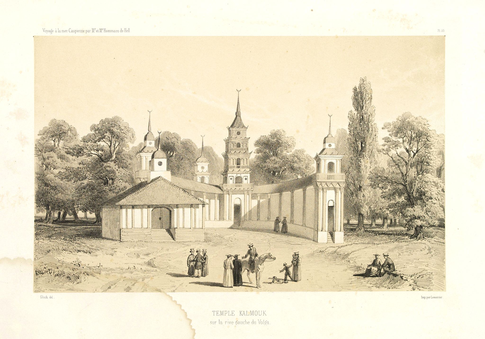 HOMMAIRE-DE-HELL, M., Temple Kalmouk sur la rive gauche du Volga. Voyage à la mer Caspienne par Mr et Mme Hommaire de Hell., antique map, old maps