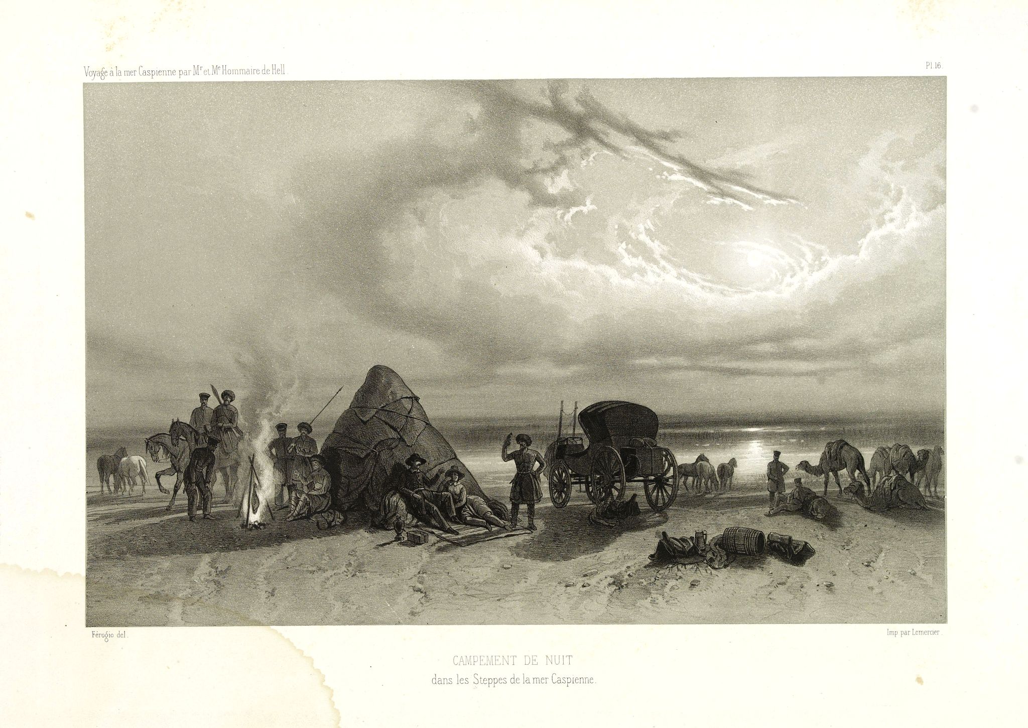 HOMMAIRE-DE-HELL, M., Campement de nuit dans les steppes de la mer Caspienne. Voyage à la mer Caspienne par Mr et Mme Hommaire de Hell., antique map, old maps