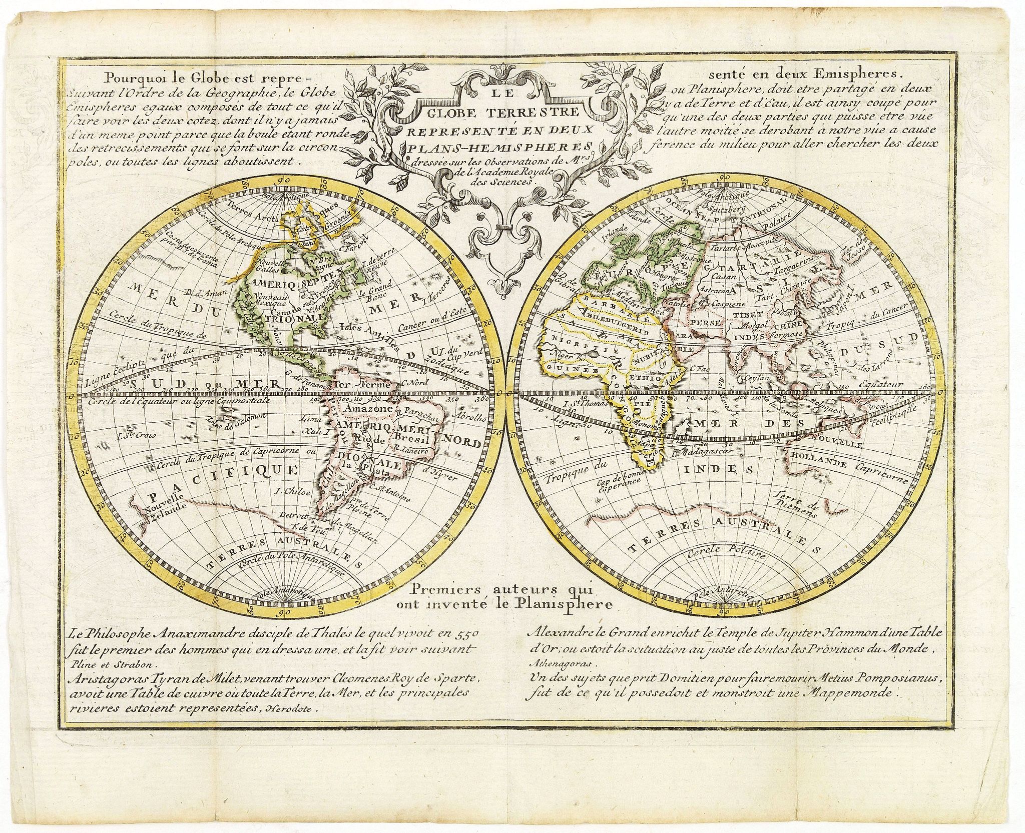 CHIQUET, J., Le Globe Terrestre Representé en Deux Plans-Hemispheres.., antique map, old maps
