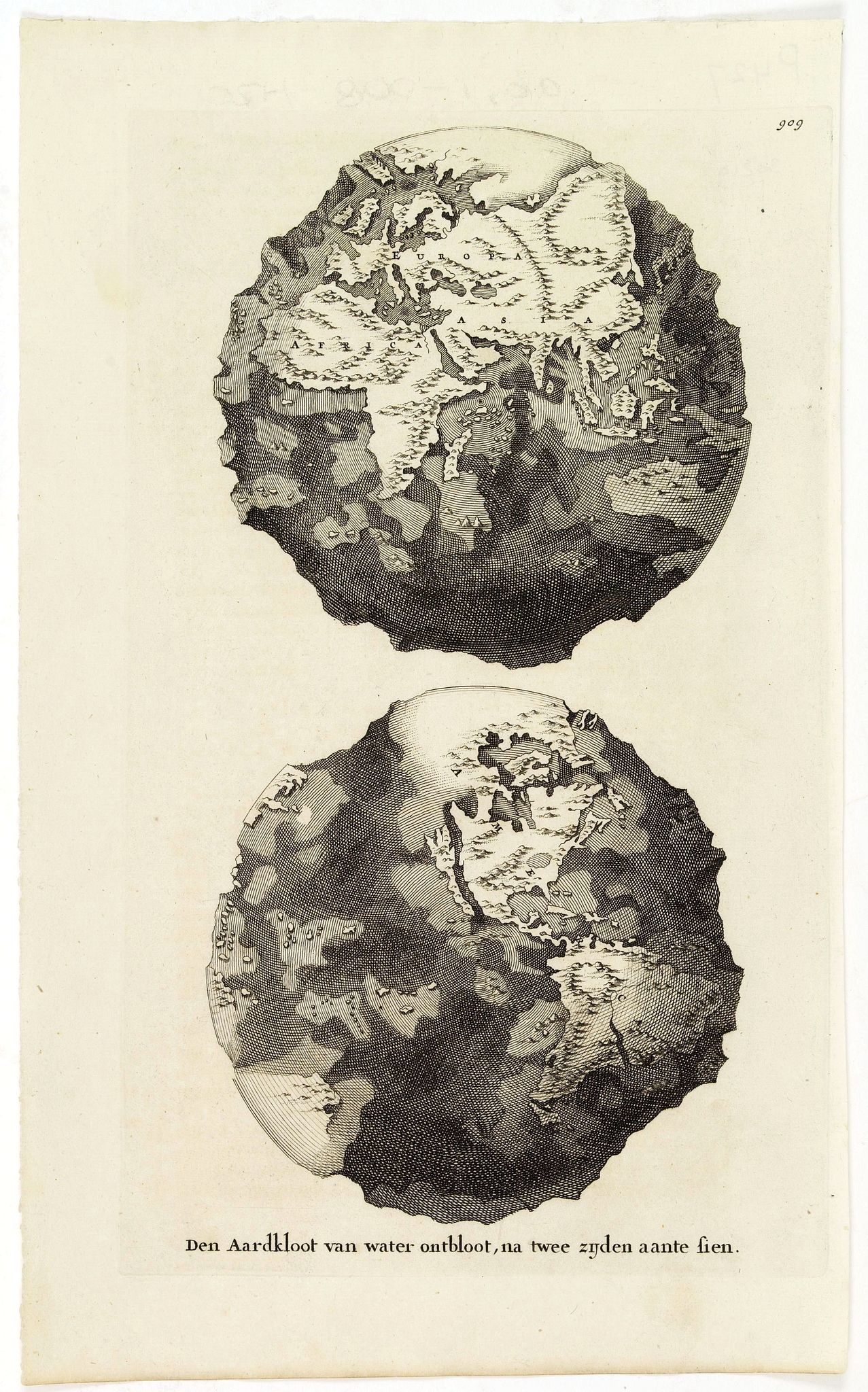 GOEREE, W. / J., Den Aardkloot van water ontbloot, na twee zijden aante sien., antique map, old maps