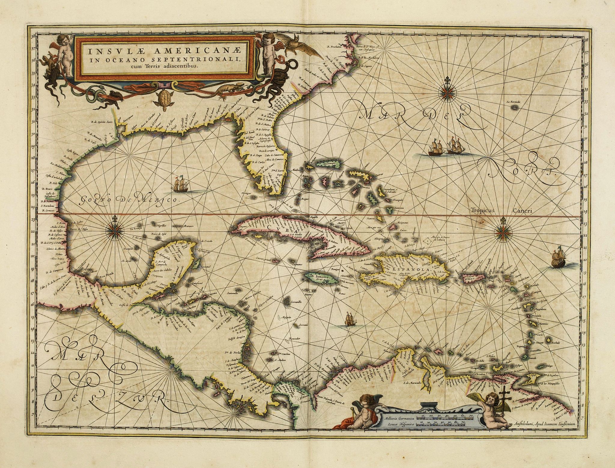JANSSONIUS, J., Insulae Americanae in oceano septentrionali.., antique map, old maps