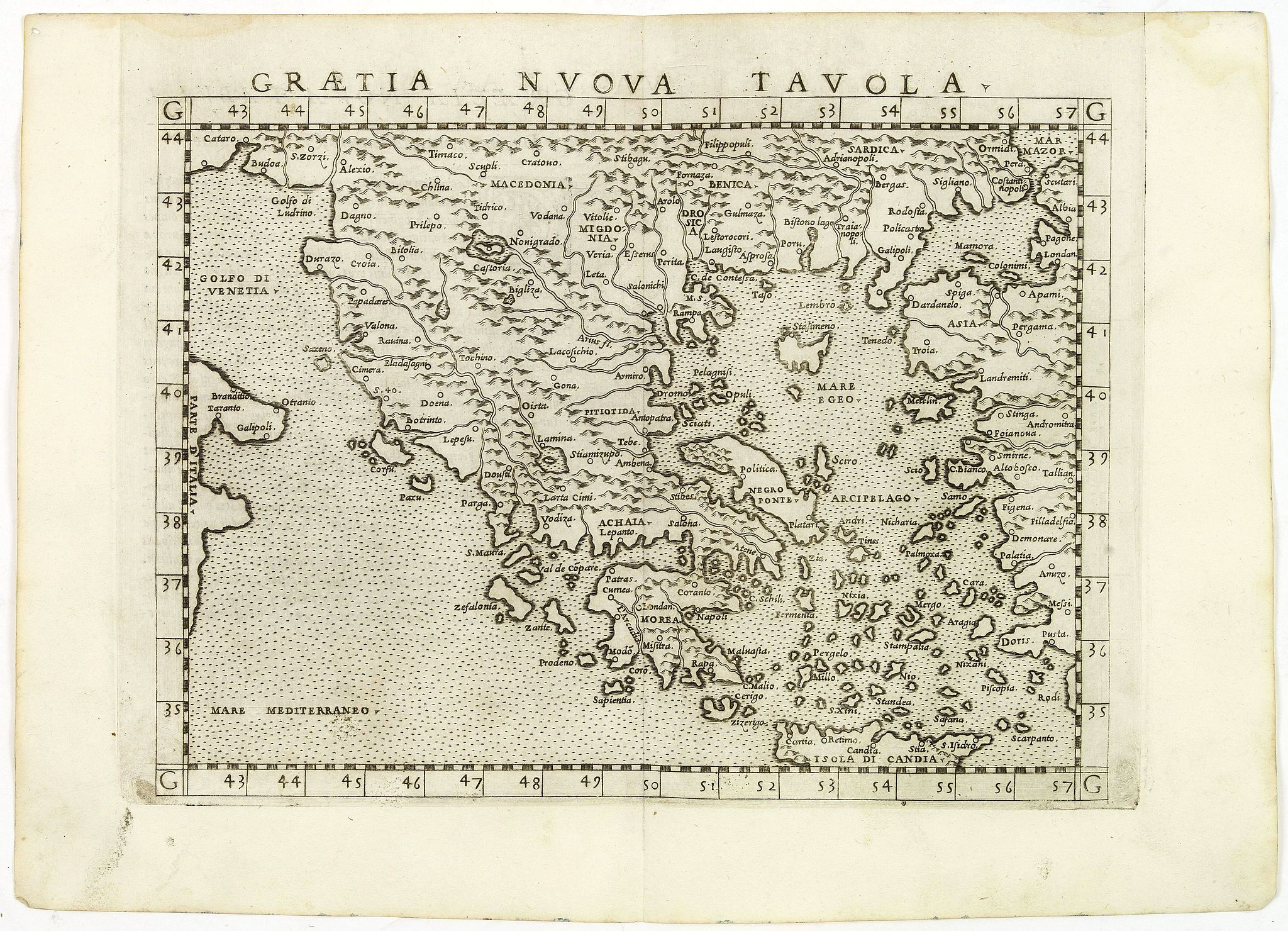 RUSCELLI, G., Graetia Nuova Tavola., antique map, old maps