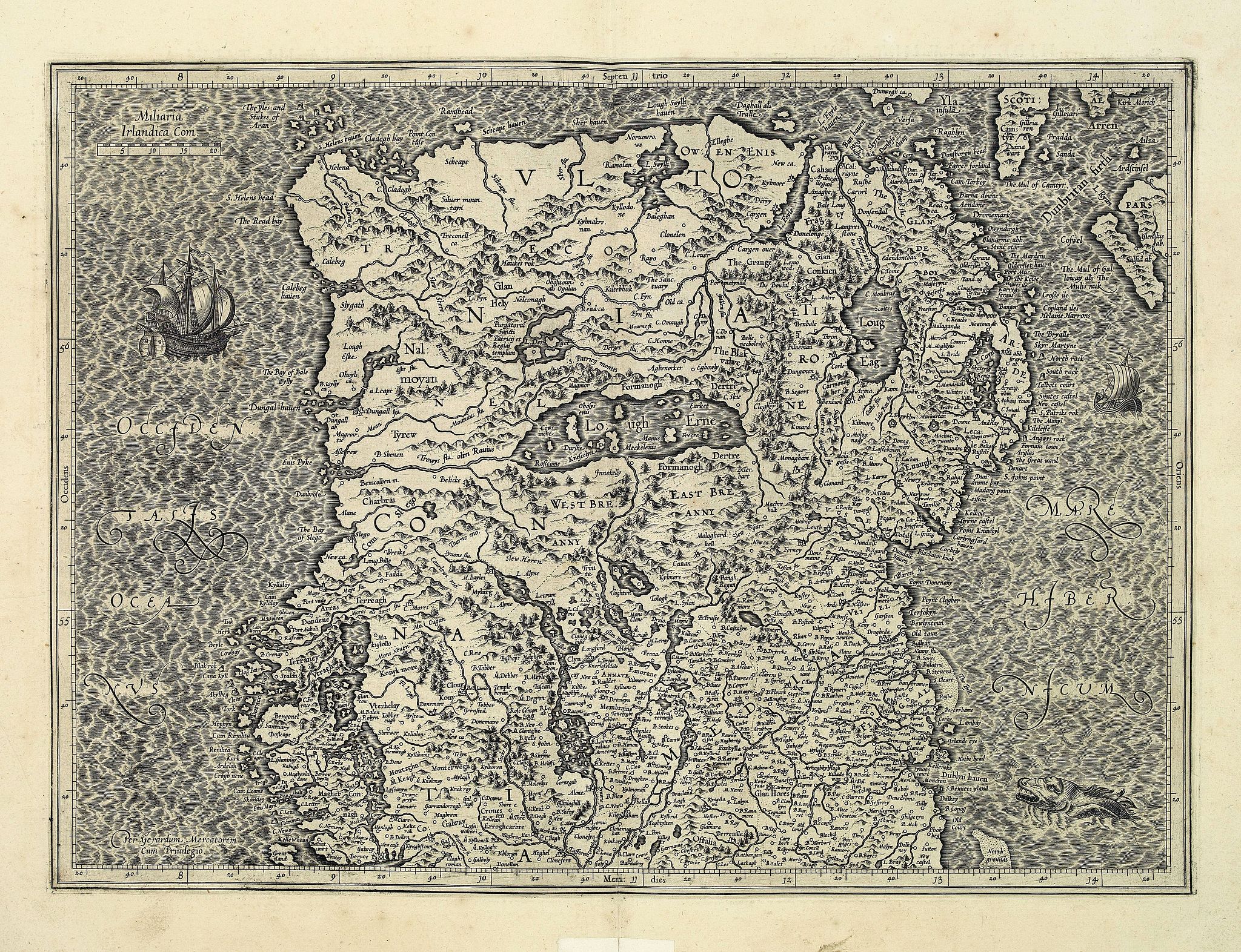 MERCATOR, G. / HONDIUS, J., (Irlandiae Regnum - Northern part of Ireland), antique map, old maps