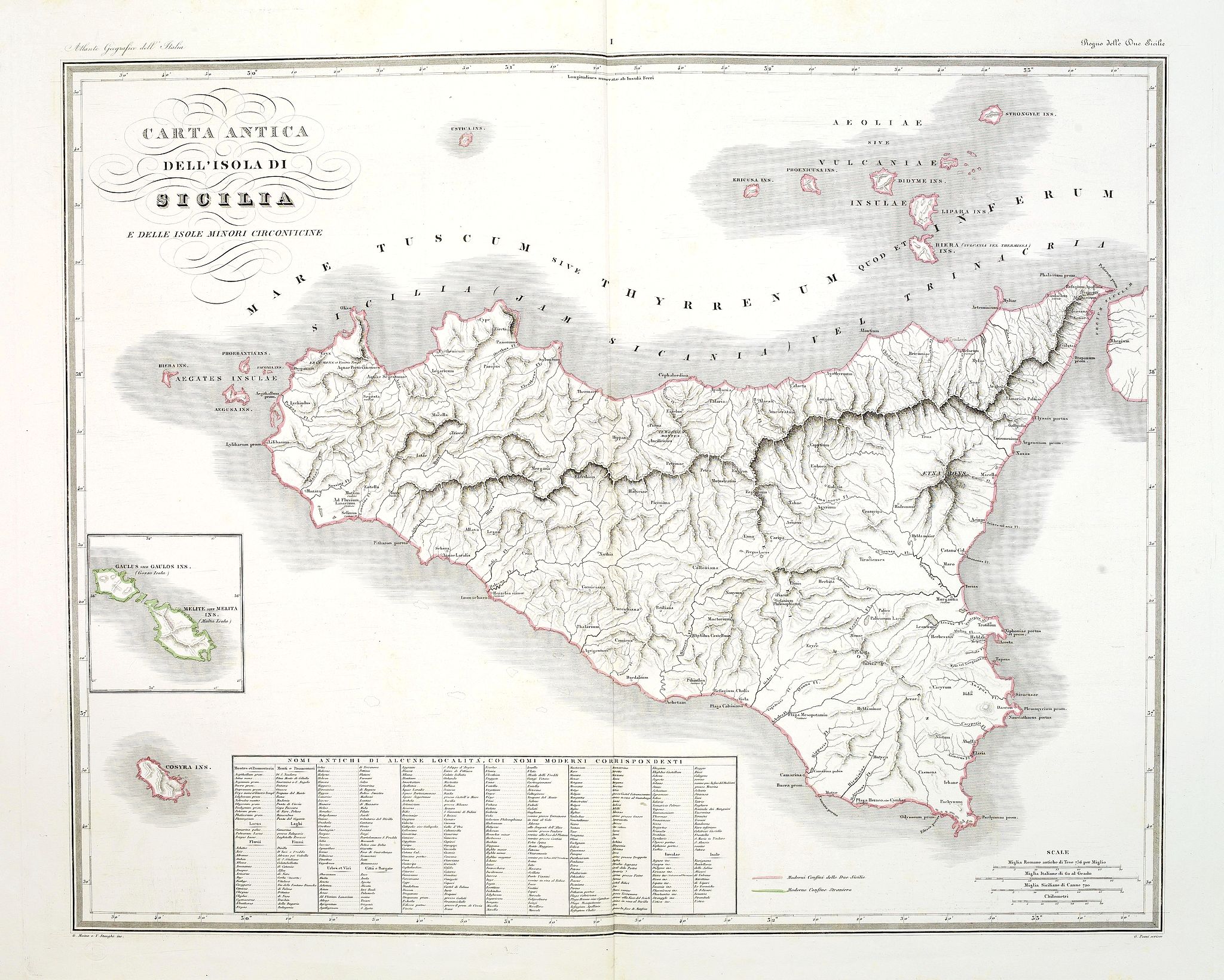 MAINA, G. / STANGHI, V., Carta antica dell' Isola di Sicilia e delle isole minori circonvicine . . ., antique map, old maps