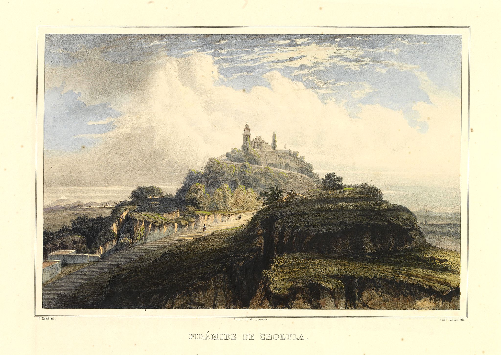 NEBEL, Ch., Pirámide De Cholula., antique map, old maps