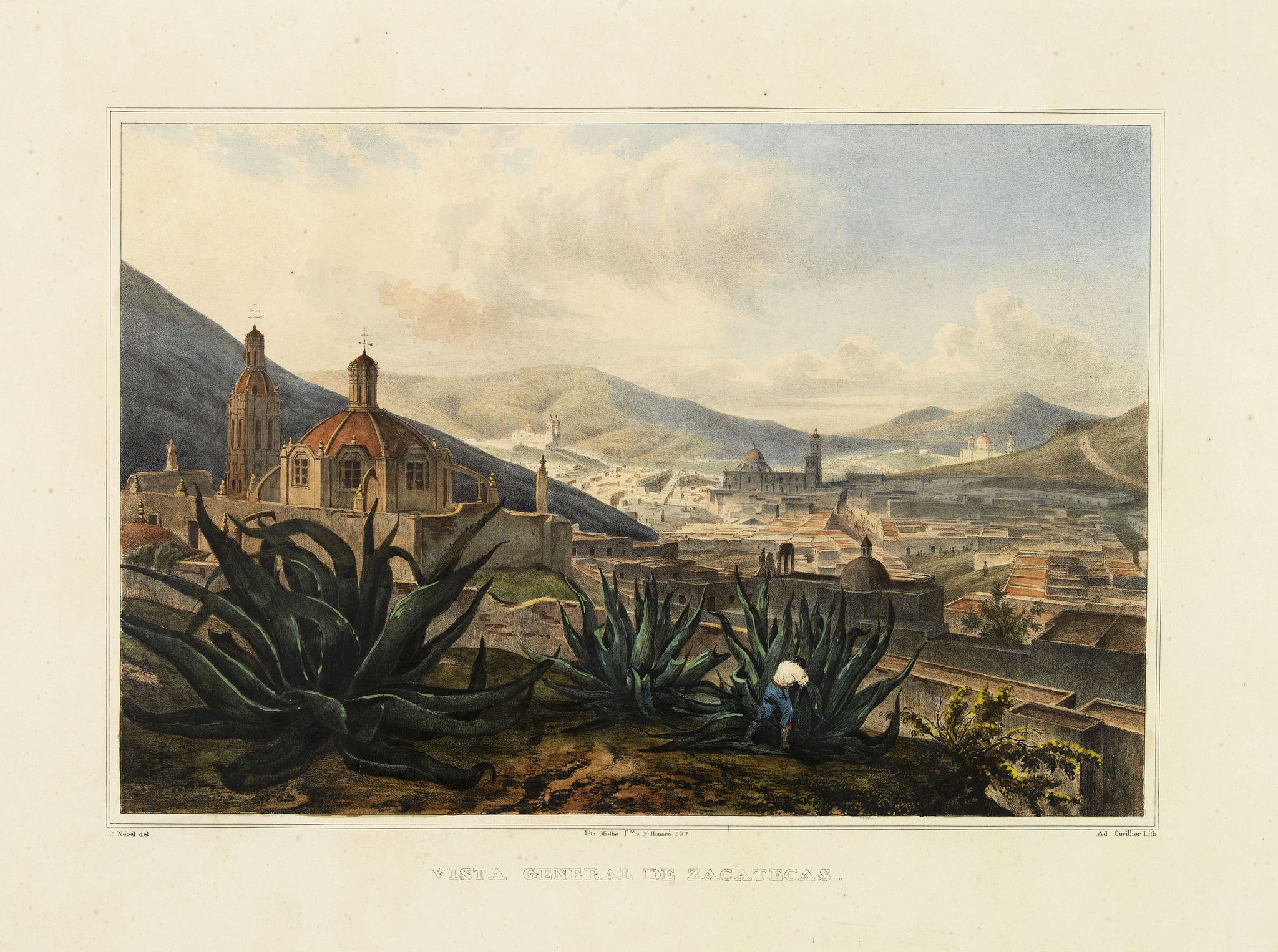 NEBEL, Ch., Vista General De Zacatecas., antique map, old maps