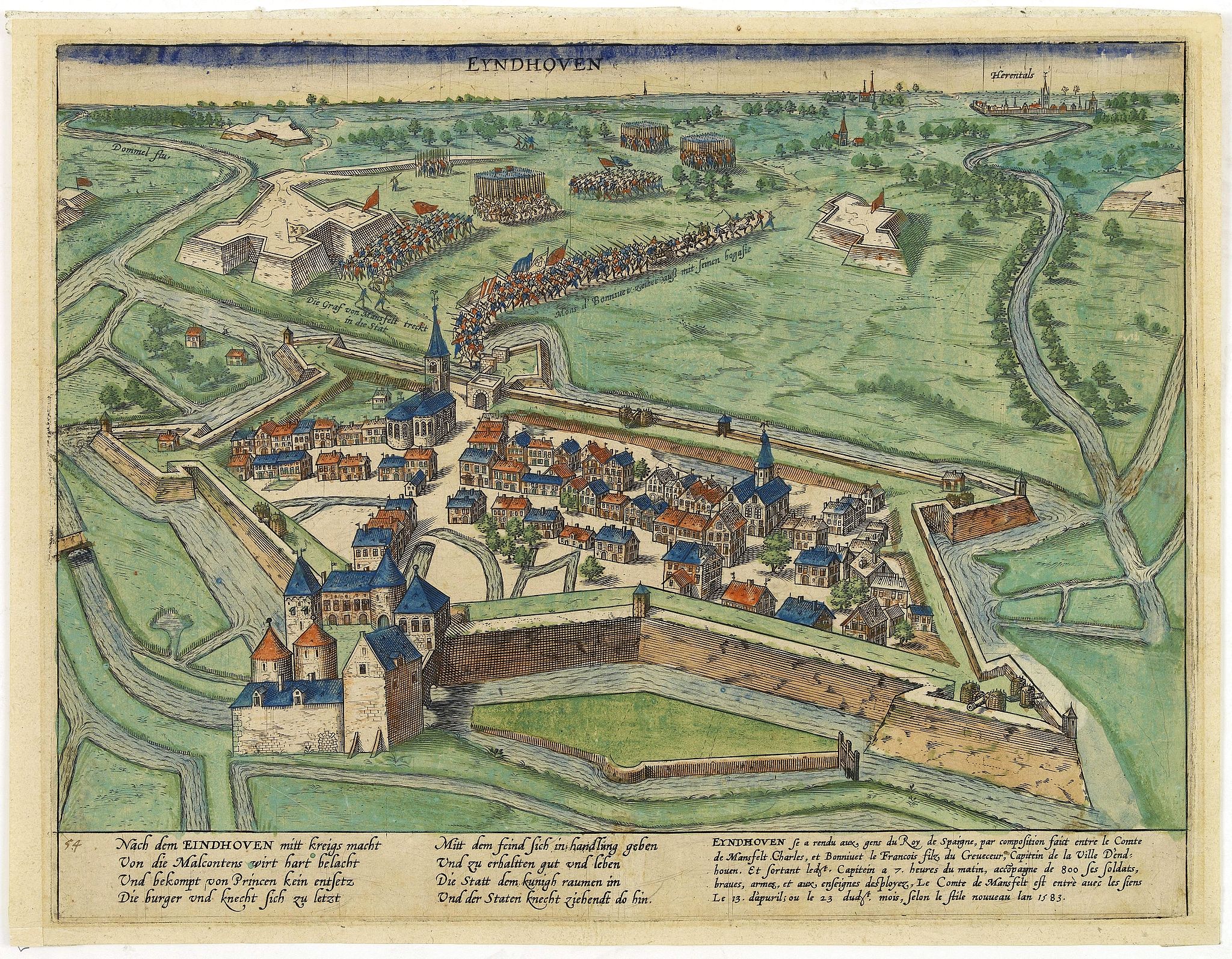 HOGENBERG, F., EYNDHOVEN - Nach dem Eindhoven mitt kriegs macht. . . ., antique map, old maps
