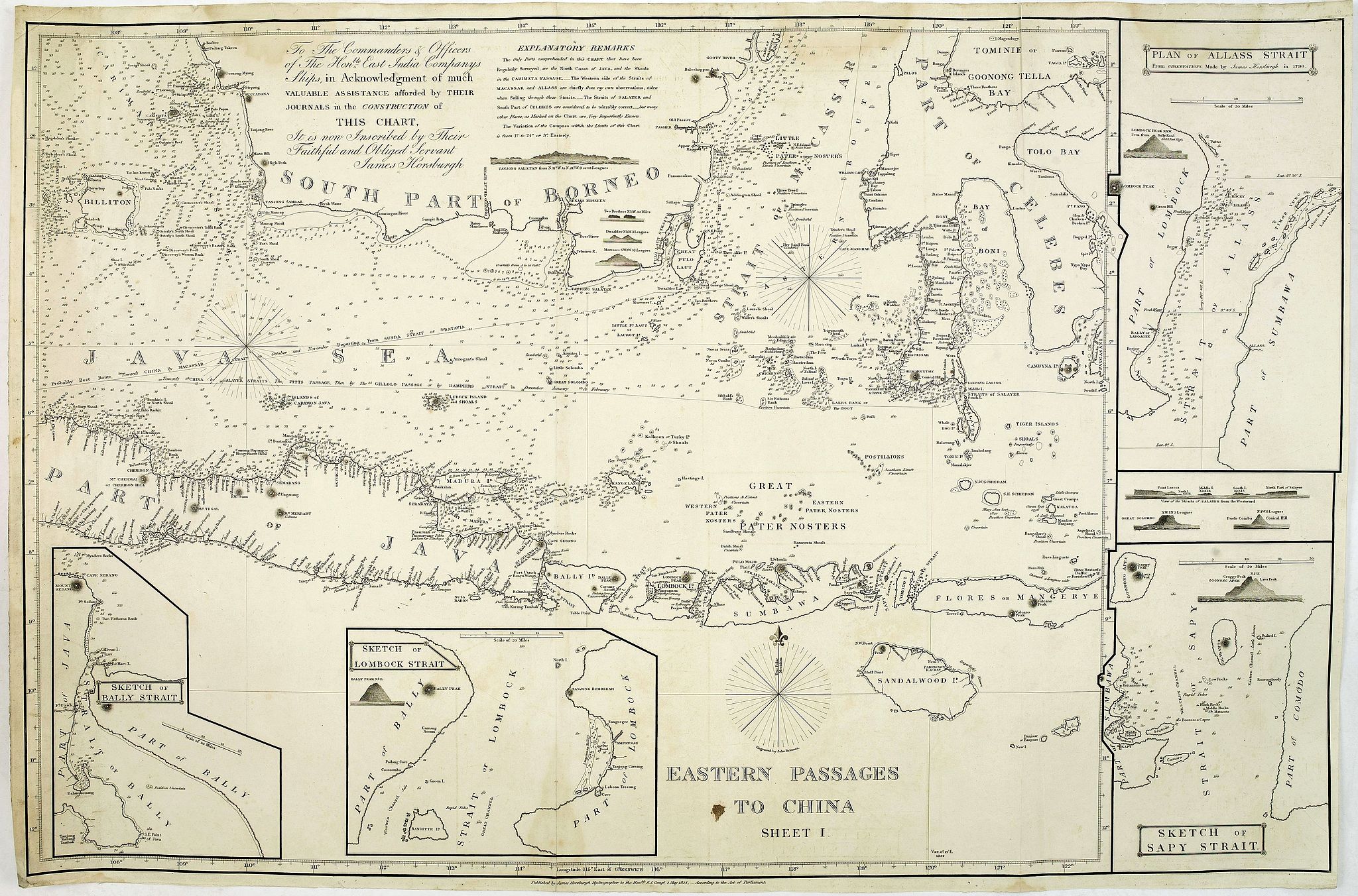 HORSBURGH, JAMES, F.R.S, Eastern passage to China. sheet 1., antique map, old maps