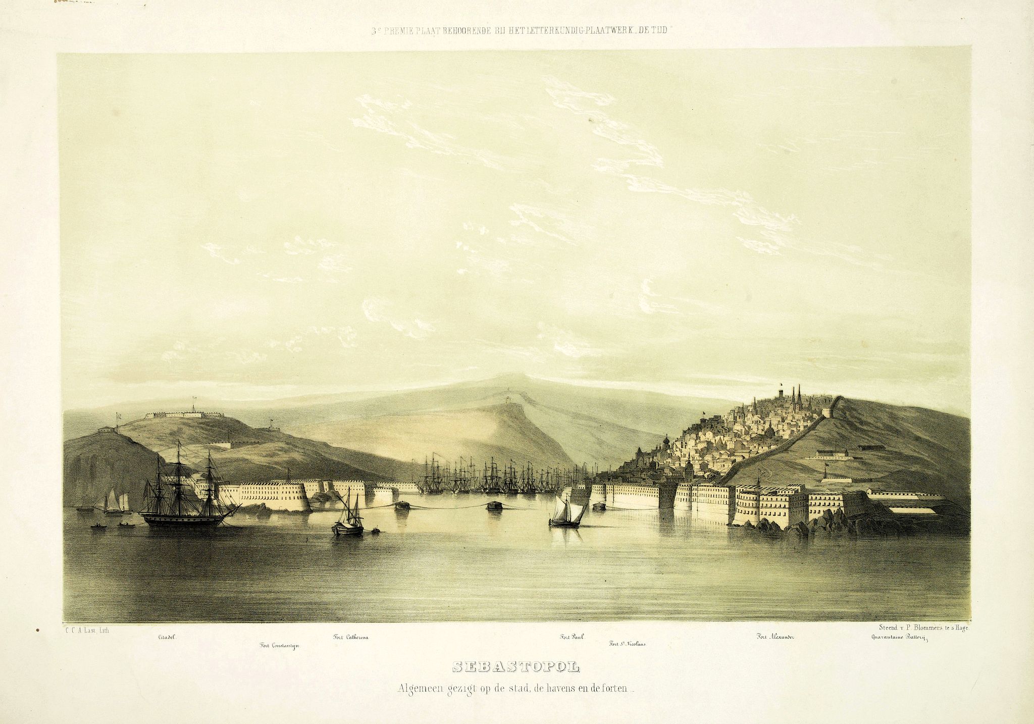 LAST, C.C.A., Sebastopol algemeen gezigt op de stad, de havens en de forten., antique map, old maps