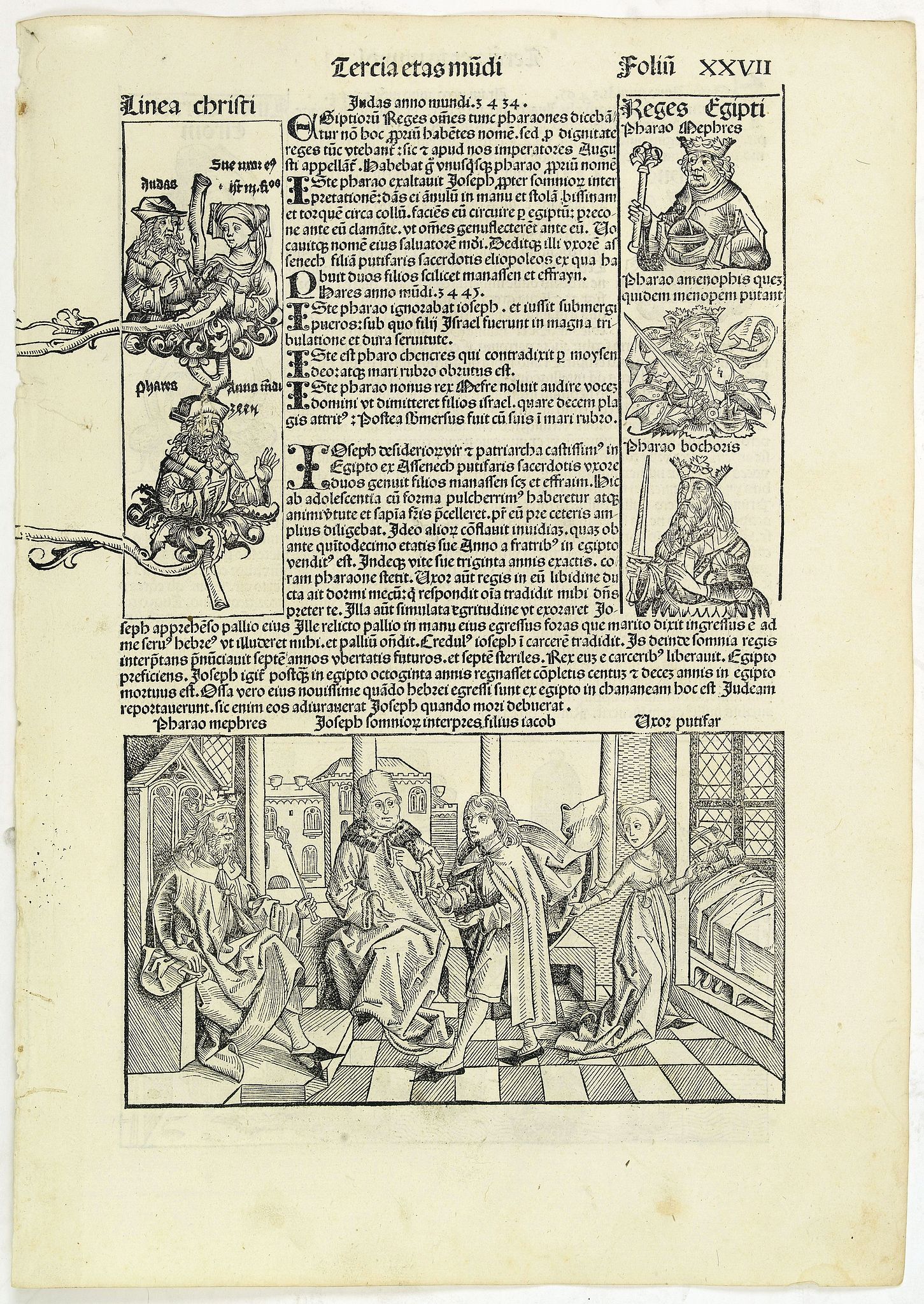 SCHEDEL, H., Tercia Etas Mundi. Folium. XXVII ( with a imaginary view of Athens and three kings of Egypt )., antique map, old maps