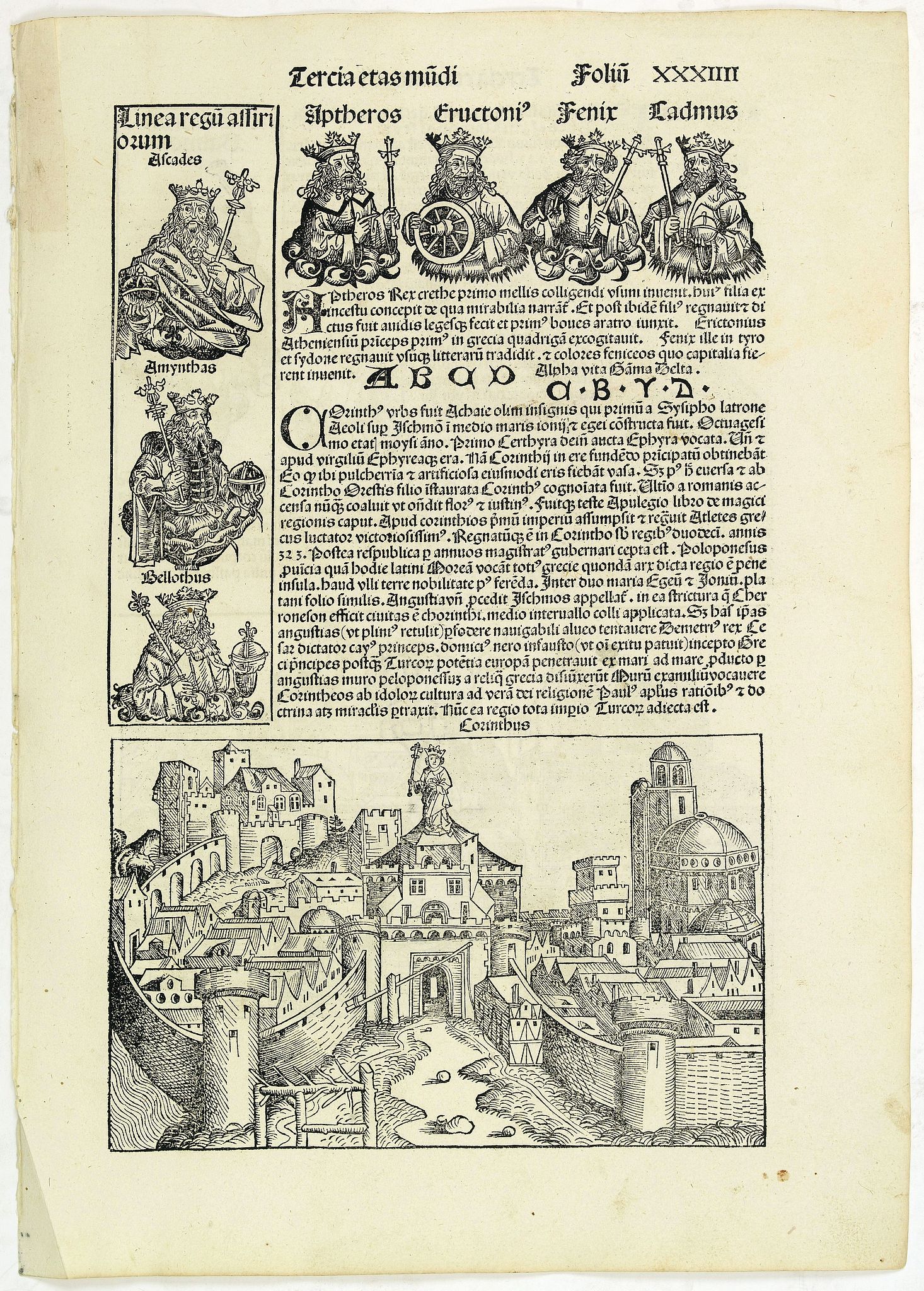 SCHEDEL, H., Tercia Etas Mundi. Folium.XXXIIII, antique map, old maps