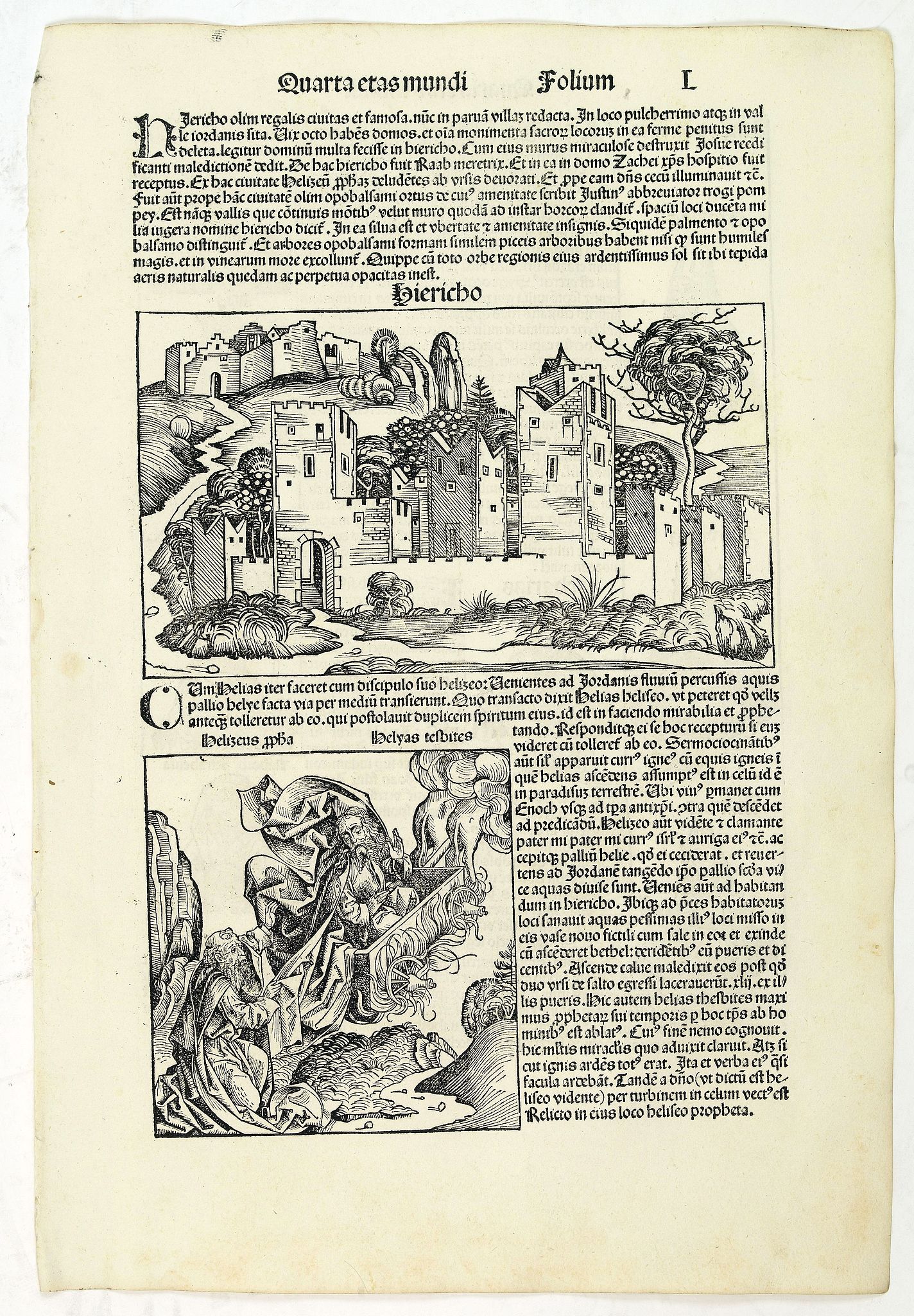 SCHEDEL, H., Hiericho (Jericho) Quarta Etas Mundi. Folium. L, antique map, old maps