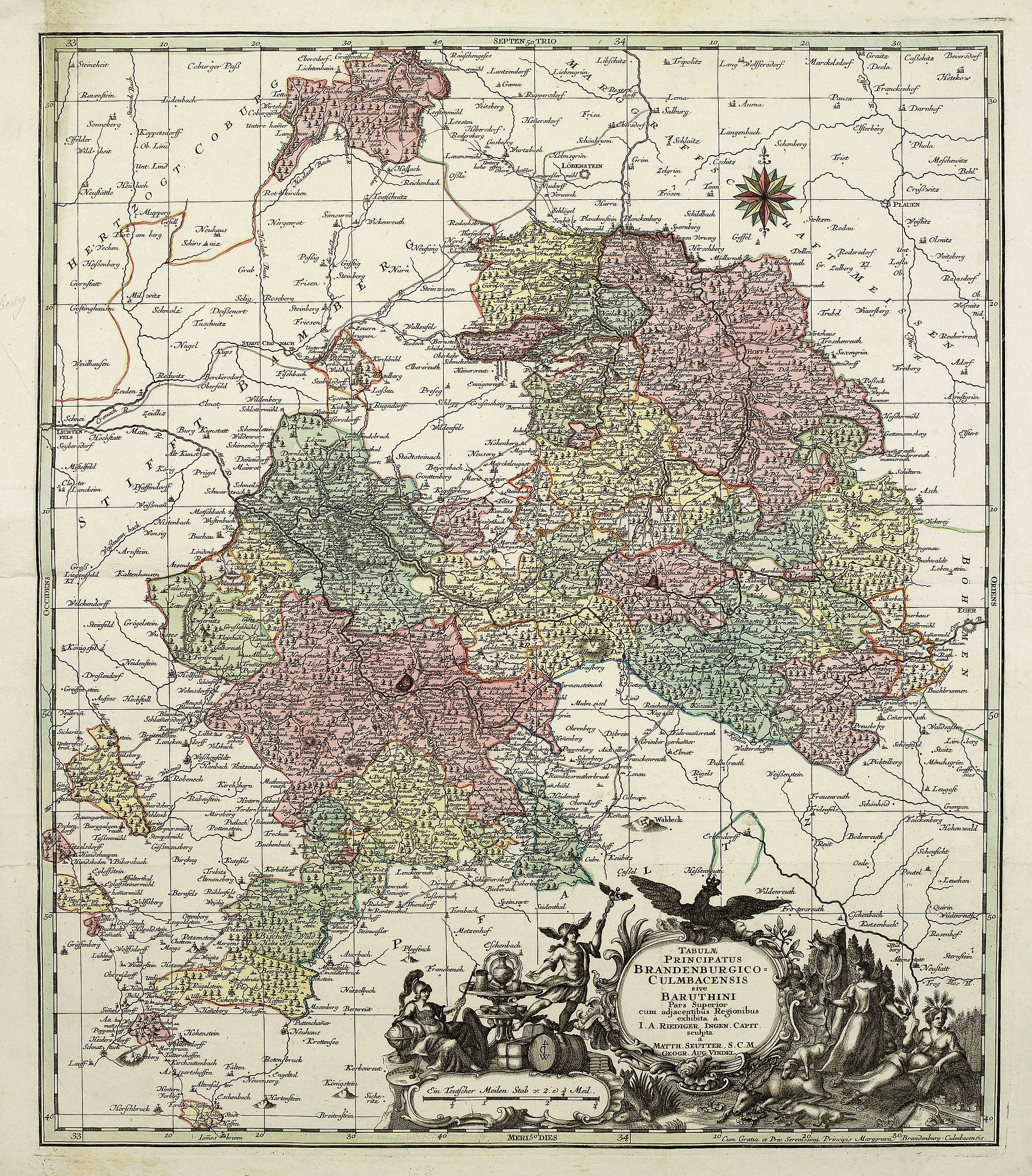 SEUTTER, M., Tabulae principatus Brandenburgico culmbacensis sive baruthini. . ., antique map, old maps