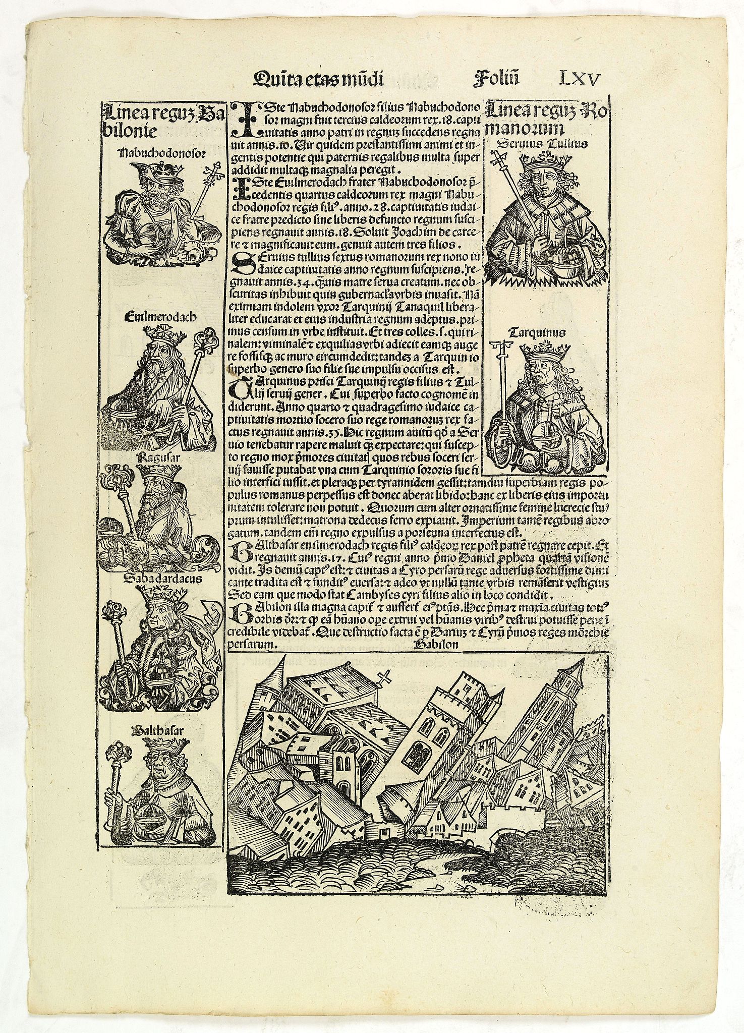 SCHEDEL, H., Quinta Etas Mudi. Folium.LXV (Babylon), antique map, old maps