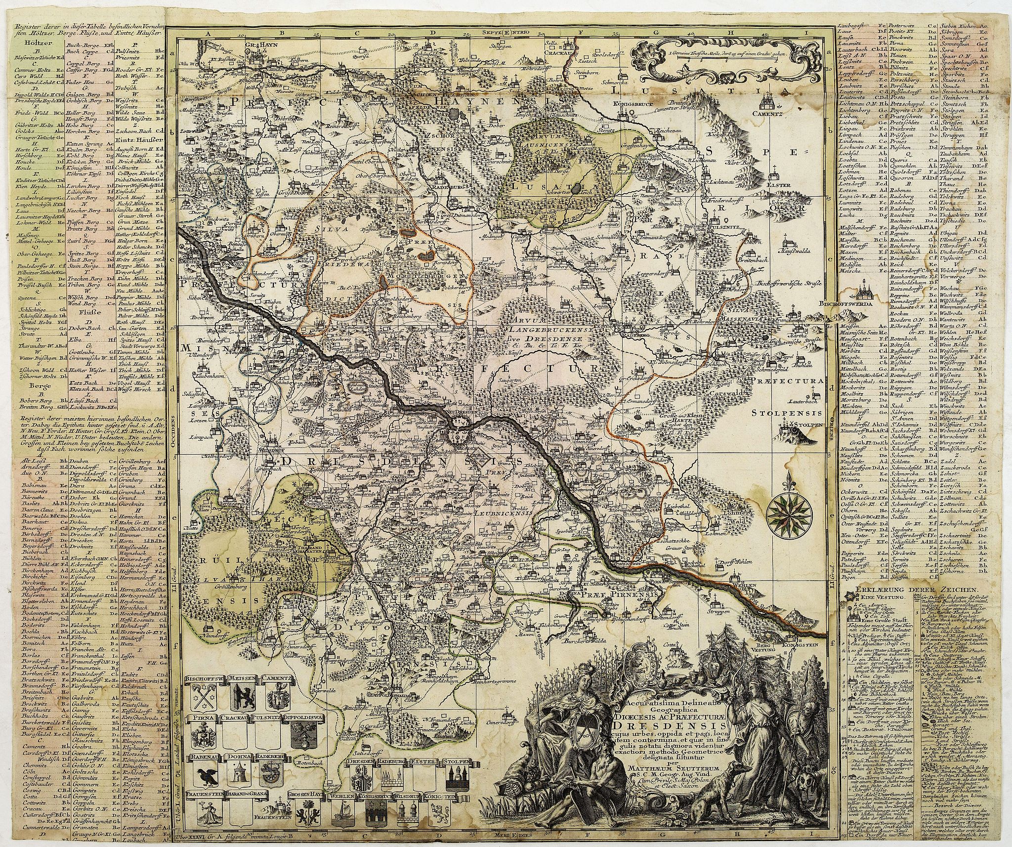 SEUTTER, M., Accuratissima delineatio Geographica Dioecesis Ac Prefecture Dresdensis. . ., antique map, old maps