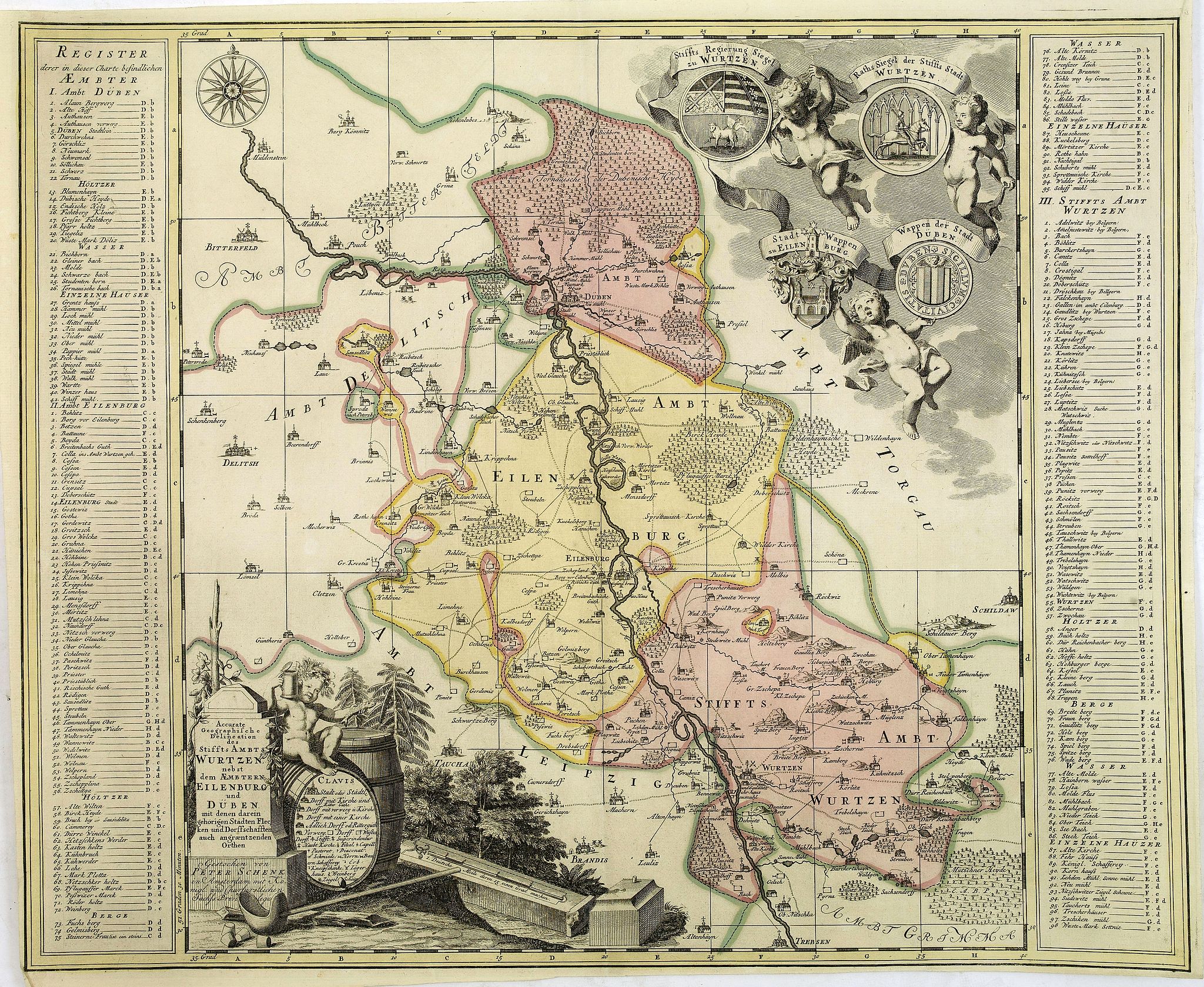 SCHENK, P., Accurate geographische delineation des stiffts ambst Wurtzen nebst. . ., antique map, old maps