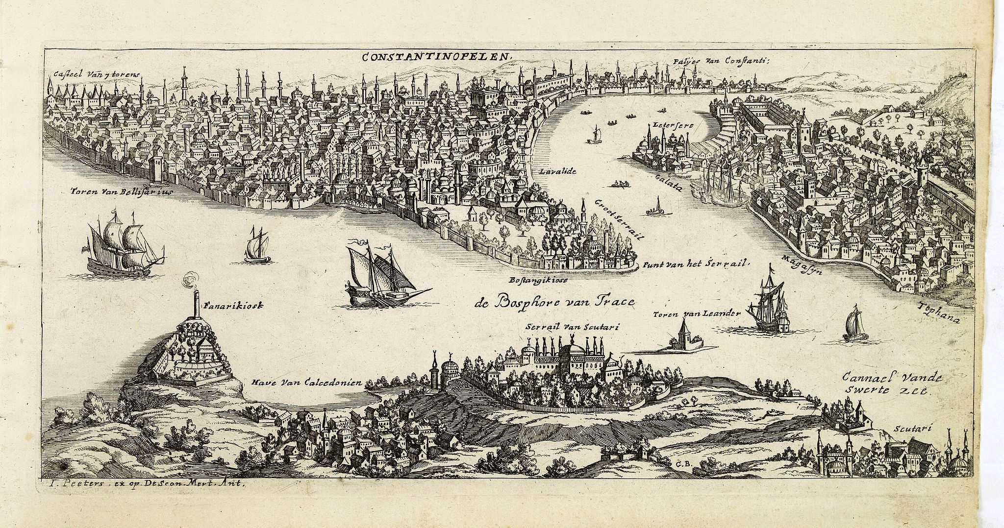 PEETERS, J. / BOUTTATS, G., Constantinopelen., antique map, old maps