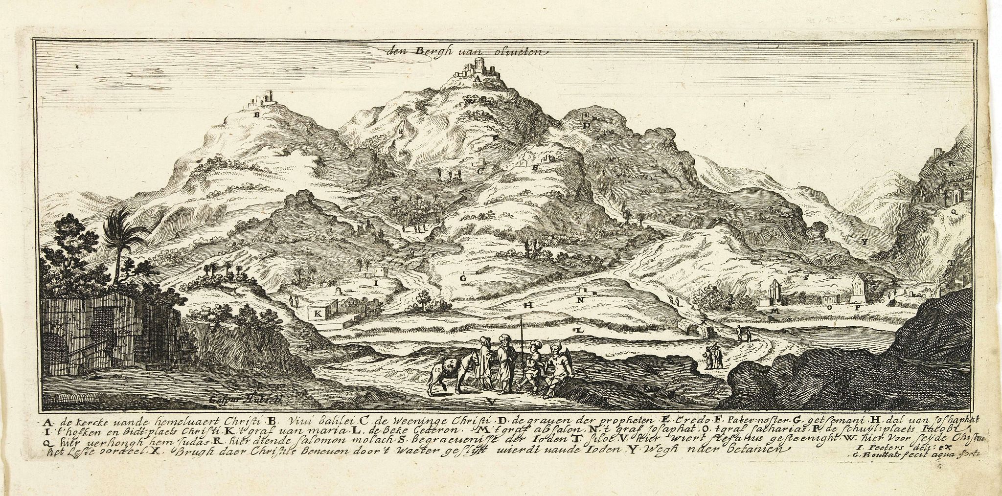 PEETERS, J. / BOUTTATS, G., Den Bergh van olmeten. (Mount of Olives)., antique map, old maps