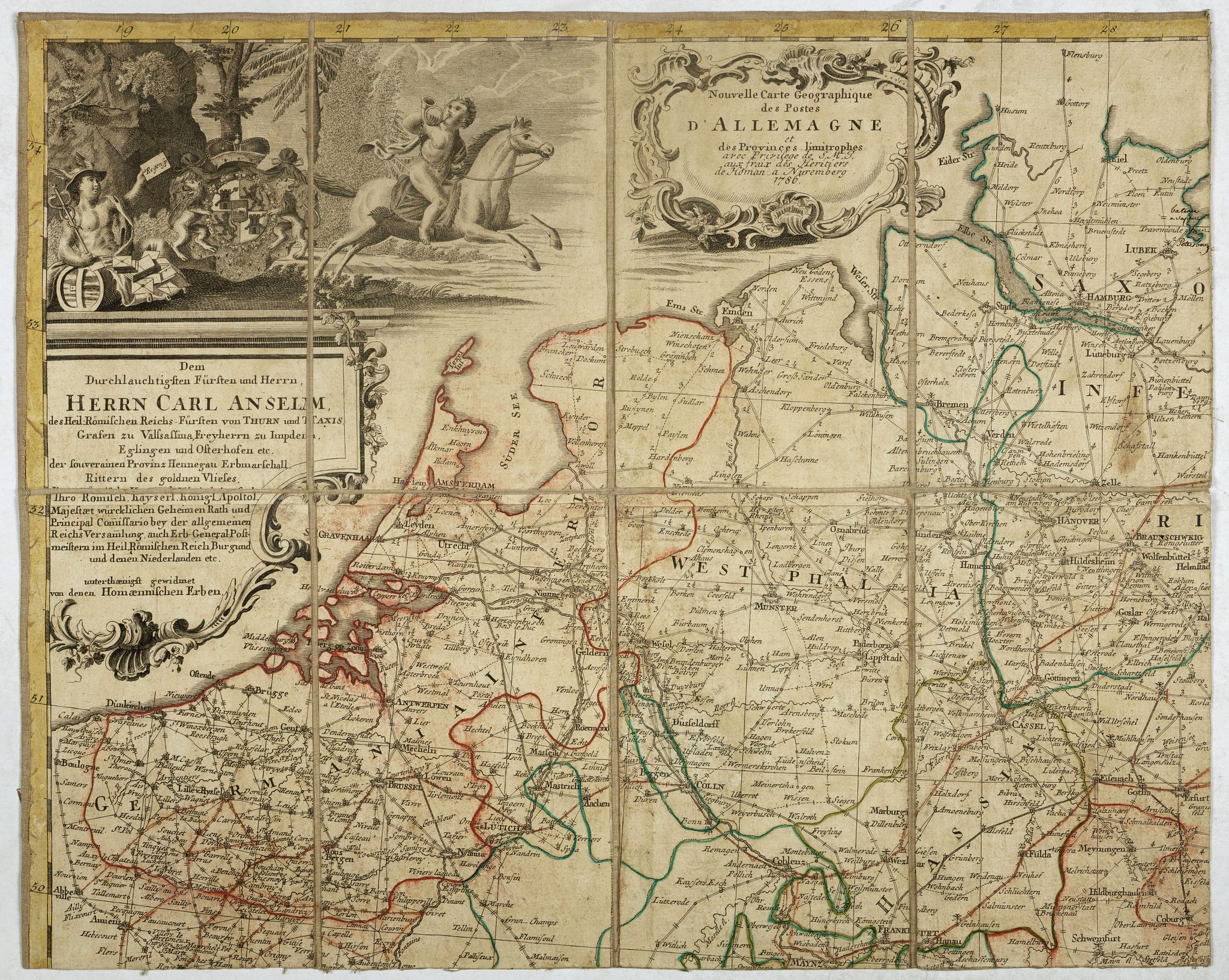 HOMANN HEIRS., Nouvelle carte des postes d'Allemagne et des provinces limitrophes. . . Carte des postes d'Allemagne partie du nord est., antique map, old maps