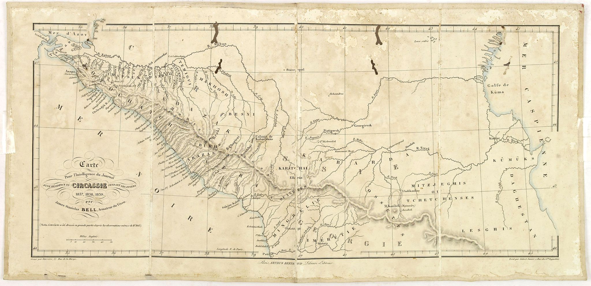 BELL, J.S., Carte pour l'intelligence du journal d'une résidence en Circassie during the years 1837, 1838 and 1839., antique map, old maps