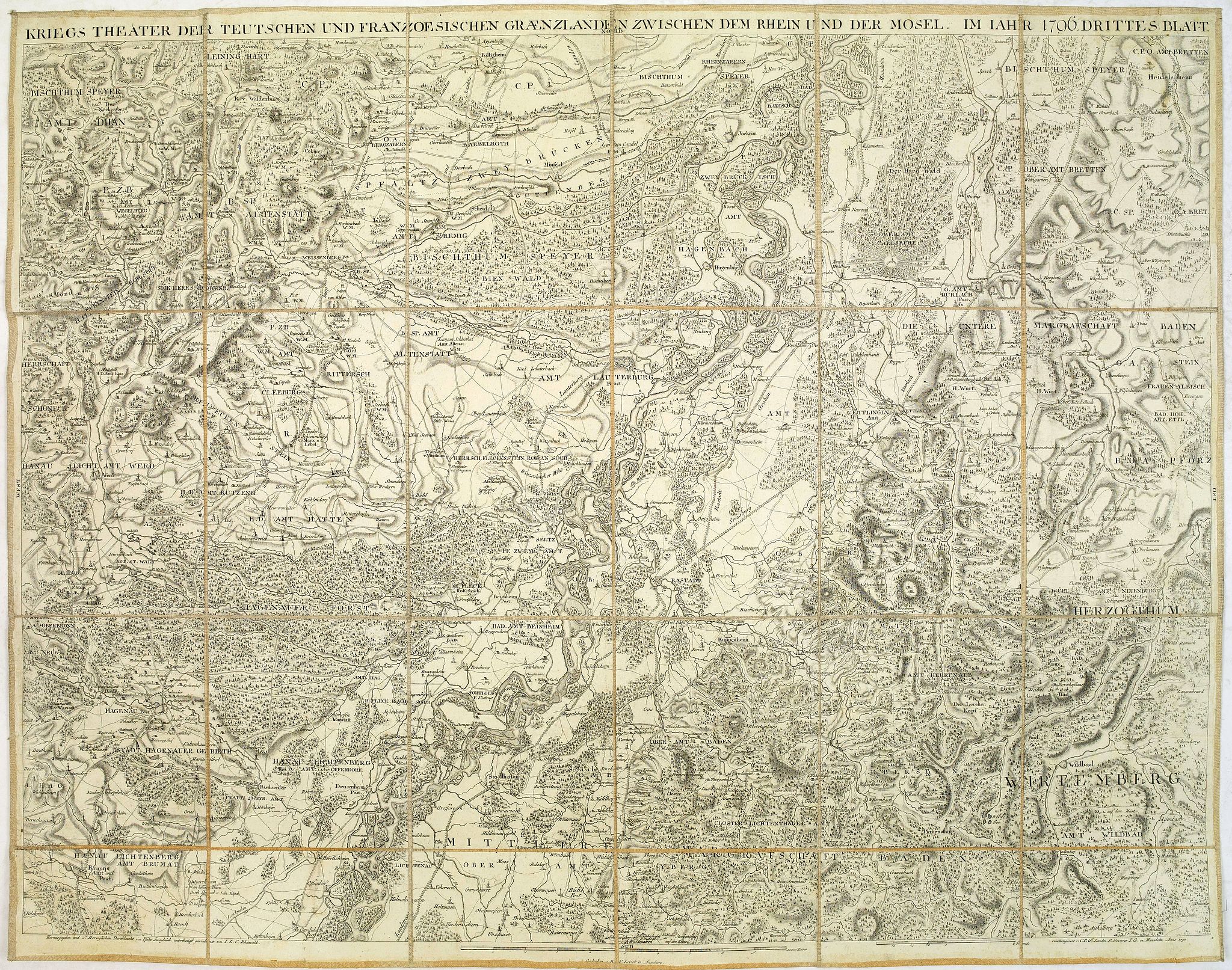 DEWARAT, O., Kriegs Theater der teutschen und franzoesischen Graenzlanden zwischen dem Rhein und der Mosel, im Jahr 1796 : drittes Blatt., antique map, old maps
