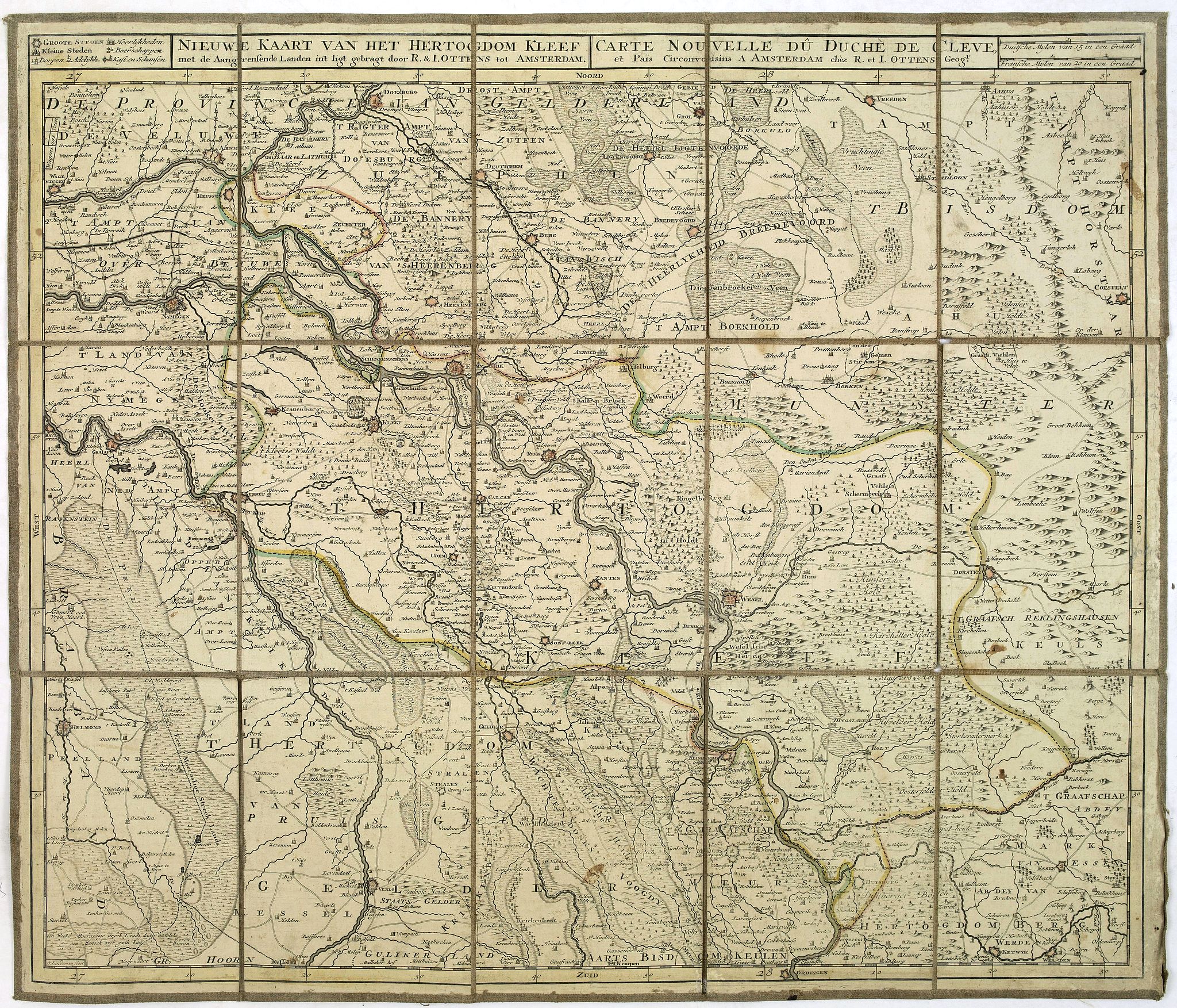 OTTENS, R & I., Nieuwe kaart van het hertogdom kleef. . . / Carte nouvelle du duche de Cleve. . ., antique map, old maps