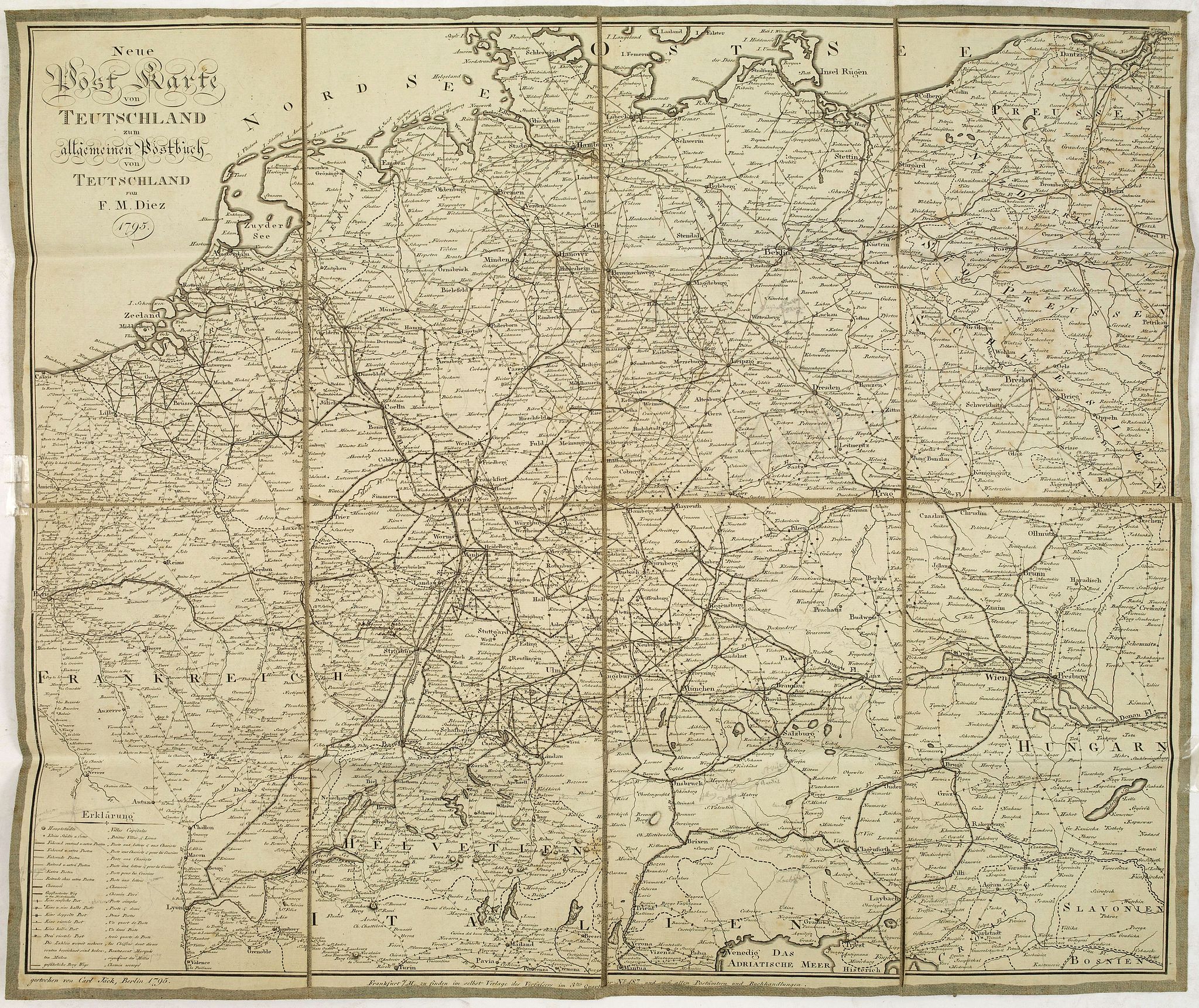 DIEZ, F-M., Neue post karte von teutschland., antique map, old maps