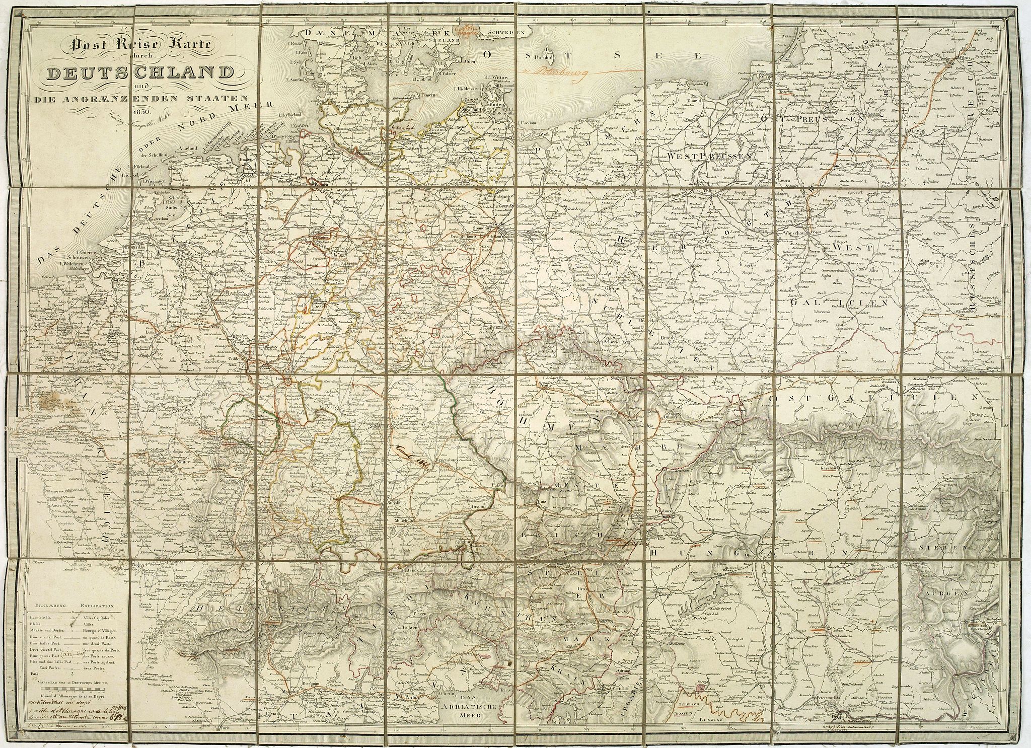 MOLLO, T., Post Reise Karte durch Deutschlandund die Angraenzenden Staaten. . ., antique map, old maps