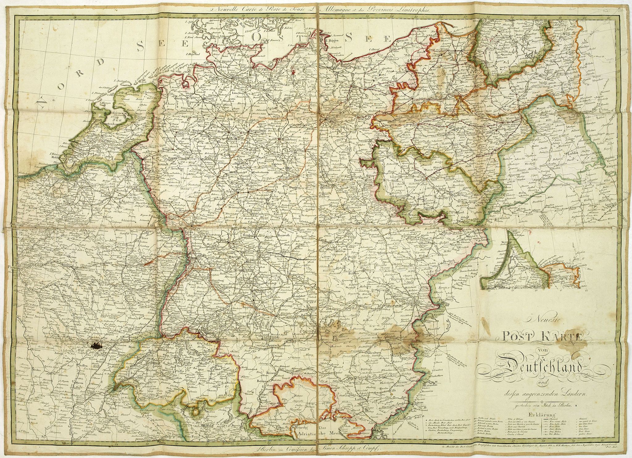 SCHROPP, S., Neuest Post Karte von Deutschland und dessen angrenzenden Ländern. . ., antique map, old maps