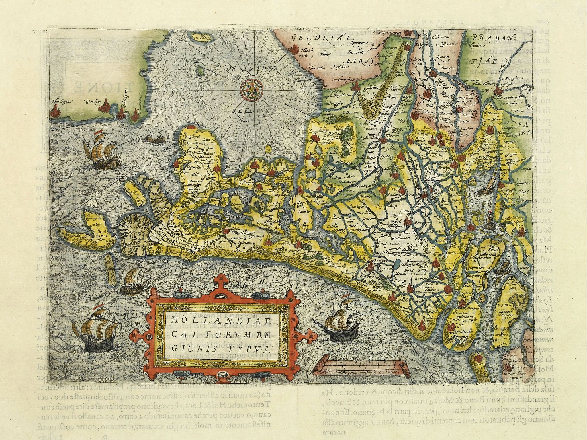 GUICCIARDINI, L., Hollandiae Cattorum regionis typus., antique map, old maps