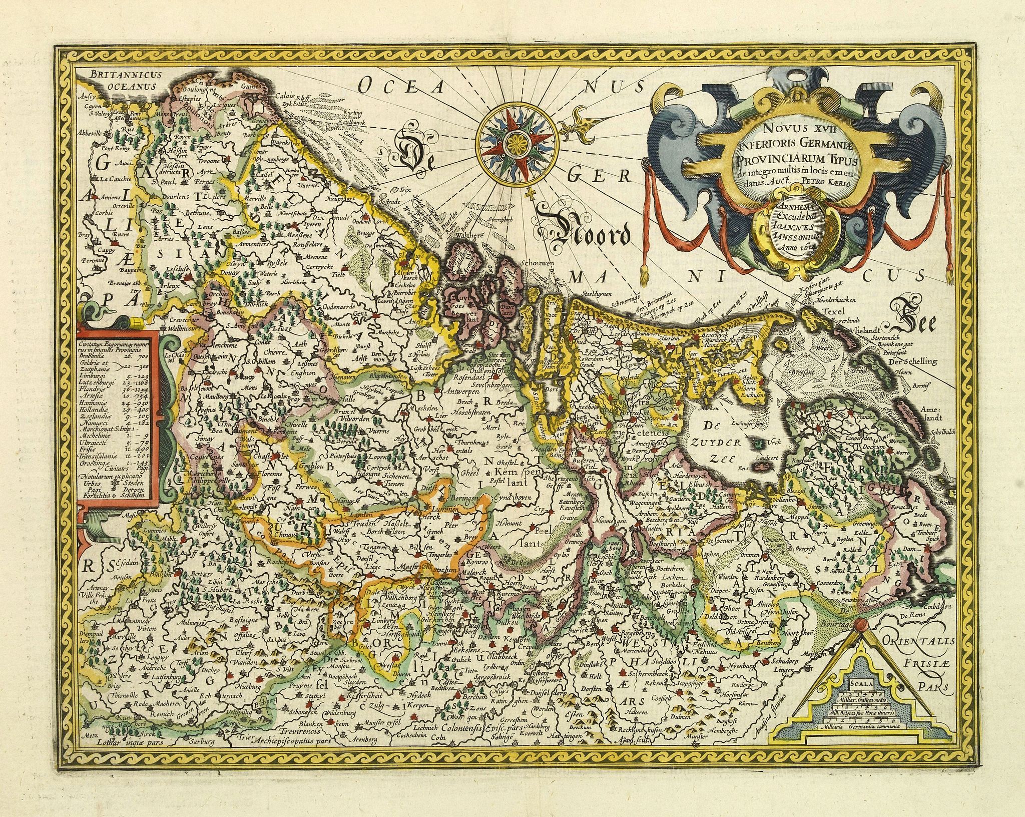 JANSSONIUS, J., Novus XVII Inferioris Germaniae Provinciarum Typus de integro multis locis emendatus. Auct. Petro Kaerio., antique map, old maps