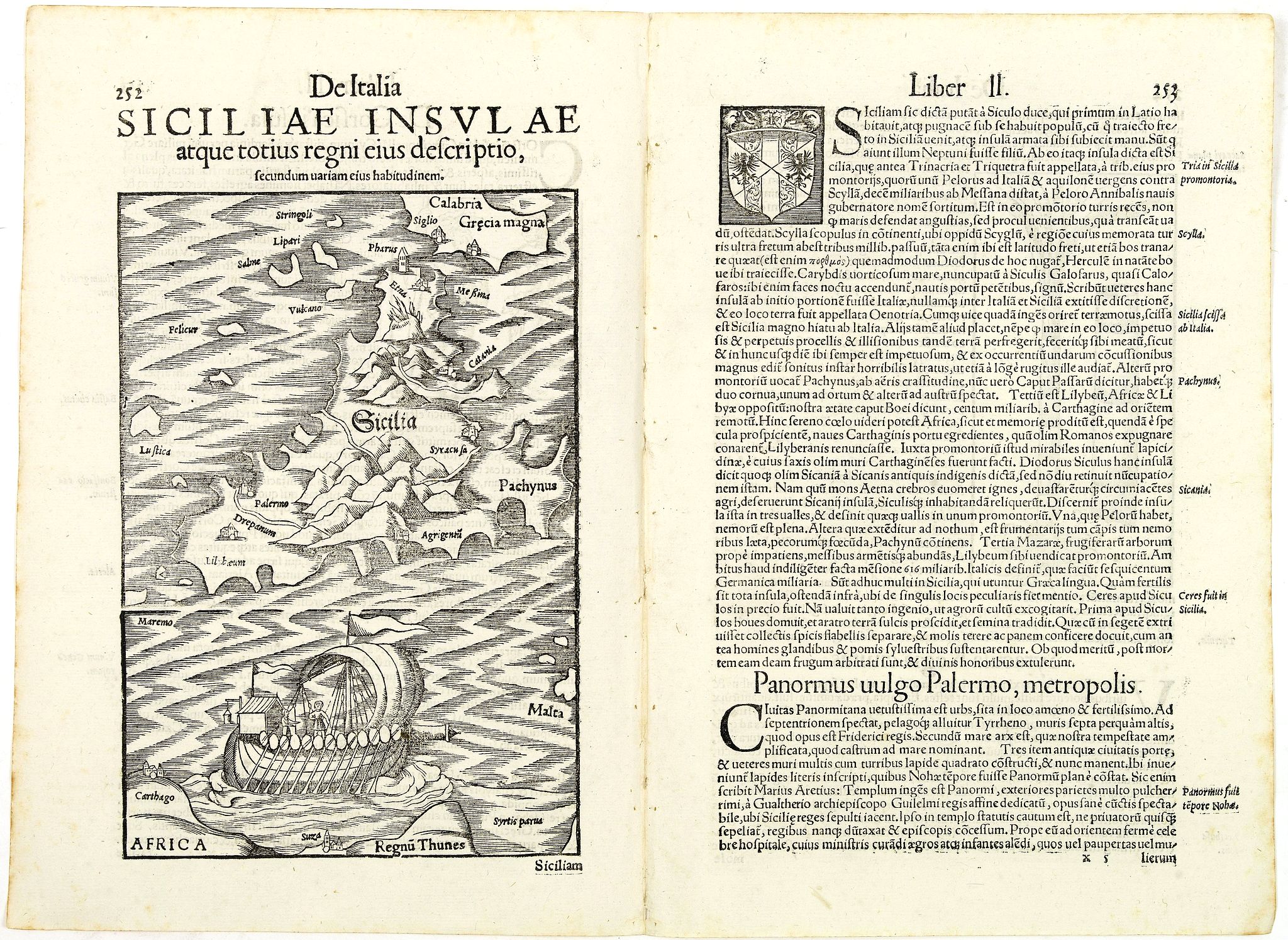 MÜNSTER, S., Sicilia., antique map, old maps